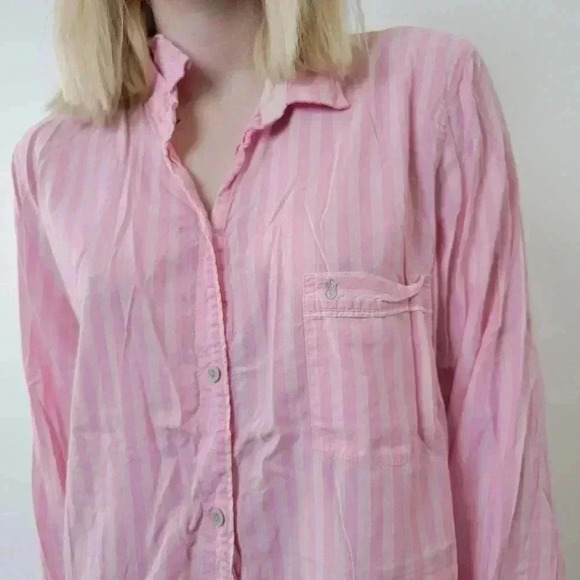 Victoria's Secret Pink Pajama Striped Button Down Sleep Shirt - L - Picture 5 of 6